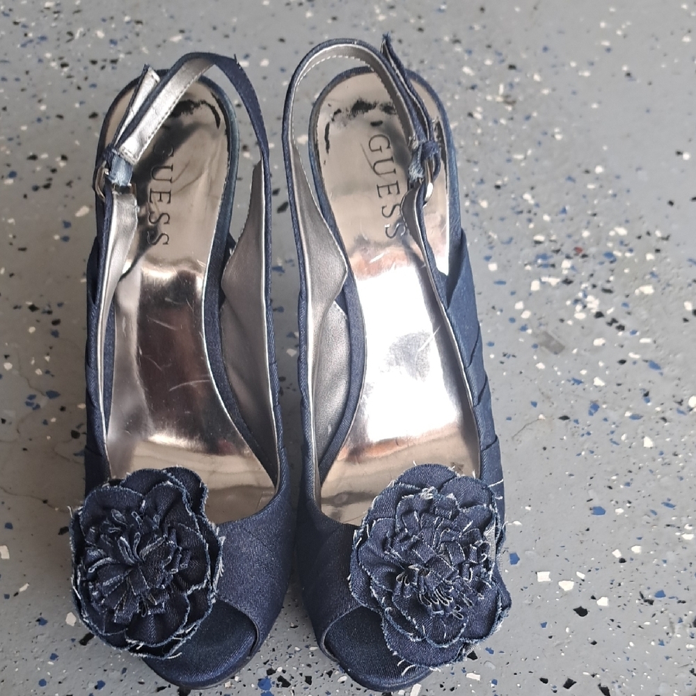 GUESS Women's Navy Peep Toe Heels